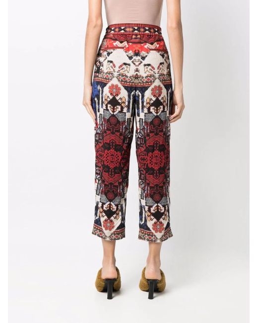 Balmain Blue Abstract Pattern-Print Cropped Trousers