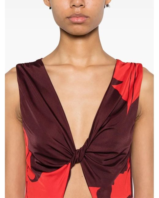 Johanna Ortiz Red Deep Heart Maxi Dress