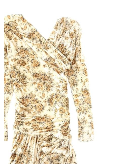 Ganni Floral-Print Long-Sleeved Dress in Metallic | Lyst