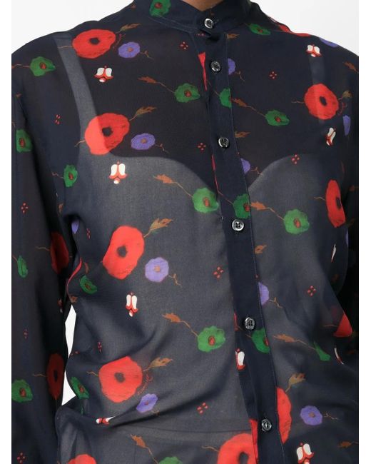 DSquared² Black Floral-Print Long-Sleeved Shirt