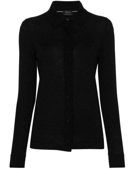 Brioni Black Cashmere Silk Fine-knit Cardigan