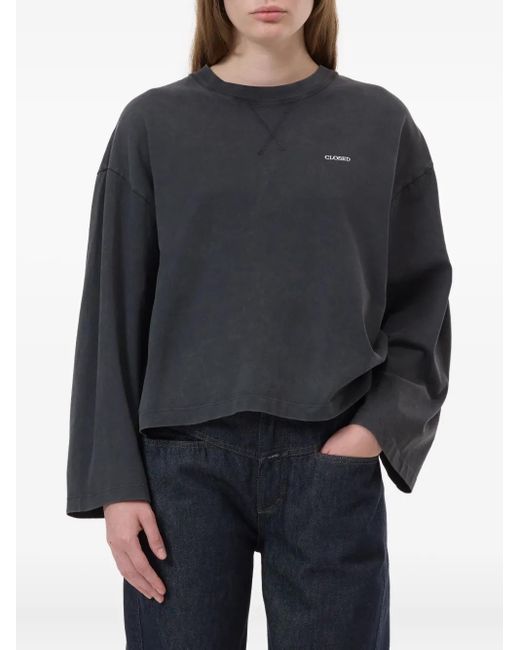 Closed Blue Crew-Neck Long-Sleeve Top