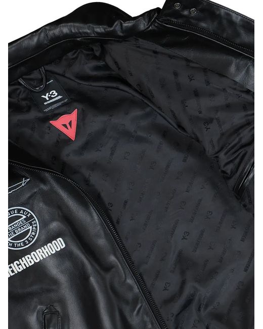 Y-3 Black Logo Leather Bomber Jacket for men