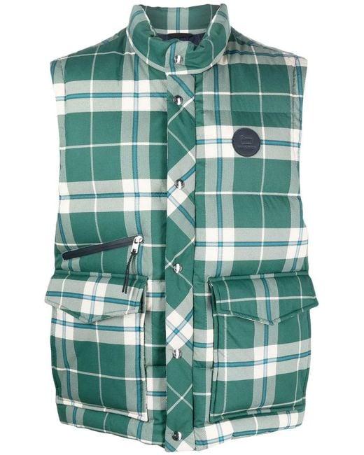 Woolrich Green Check-Pattern Quilted Gilet for men