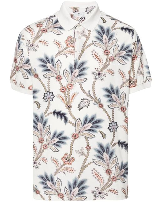 Etro Gray Floral Paisley Polo Shirt for men