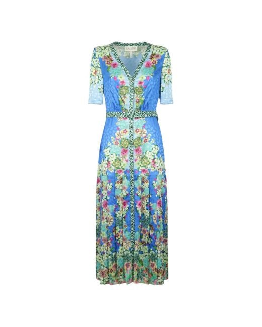 Saloni Blue Robe Longue Lea À Fleurs