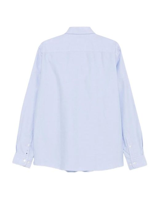Boss Blue Logo-Embroidered Cotton Shirt for men