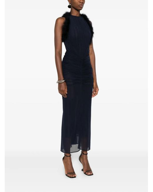 Mugler Blue Trimmed Ruched Dress