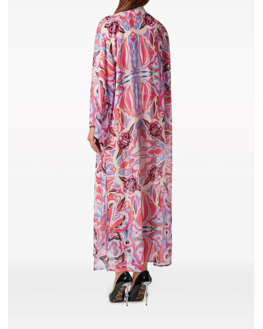 Philipp Plein Red Kaleidoscopic-Print Silk Kaftan