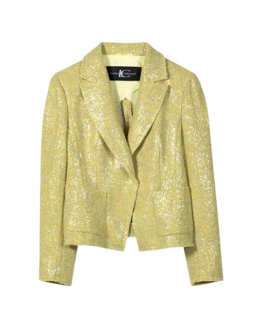 Luisa Cerano Yellow Sequin-Embellished Blazer