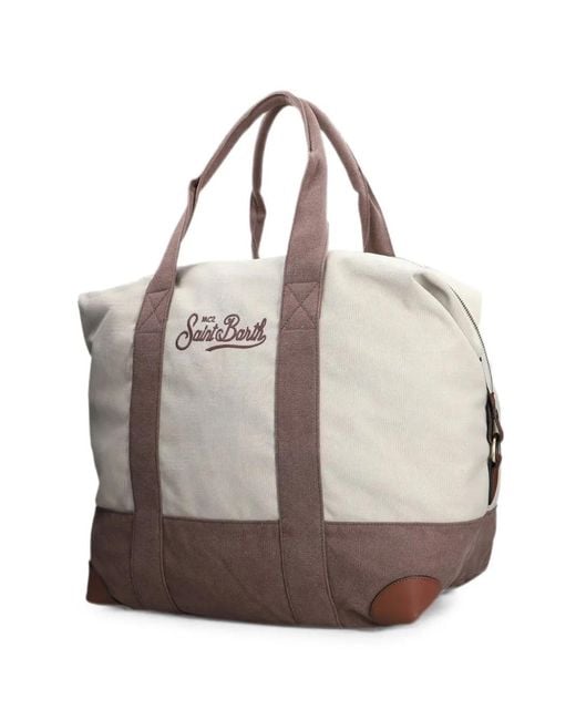 Mc2 Saint Barth Gray Travel Logo-Embroidered Canvas Duffle Bag for men