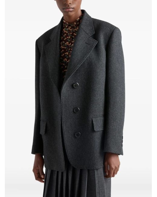 Prada Black Button Chevron-Pattern Jacket