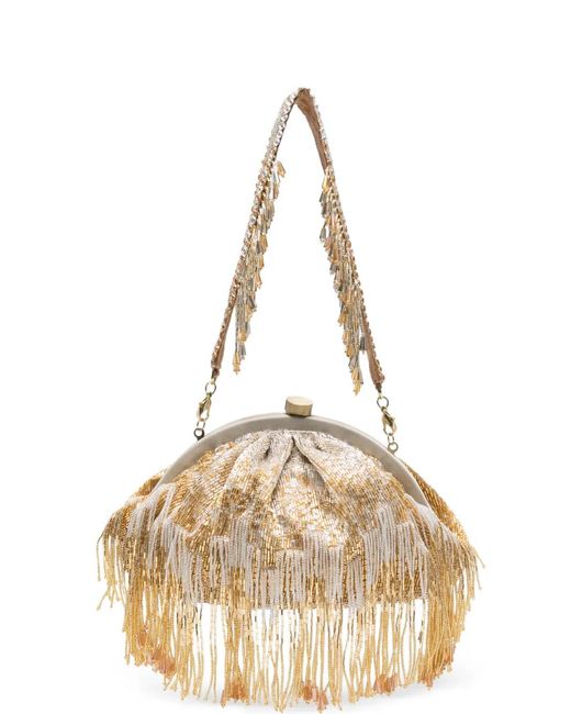 SLO_HAND_MADE Natural Firante Bead-Embellished Fringed Clutch Bag