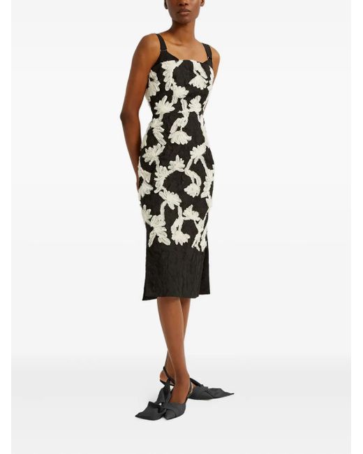 Erdem Black Floral-Applique Sleeveless Dress