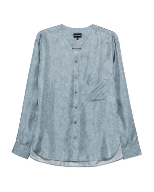 Giorgio Armani Overhemd Met V-Hals En Knoopsluiting in het Blue voor heren