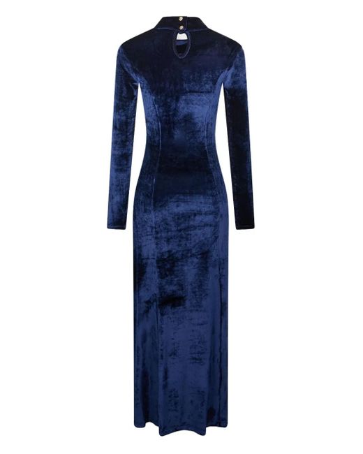 Rabanne Blue Velvet Button-Detail Dress