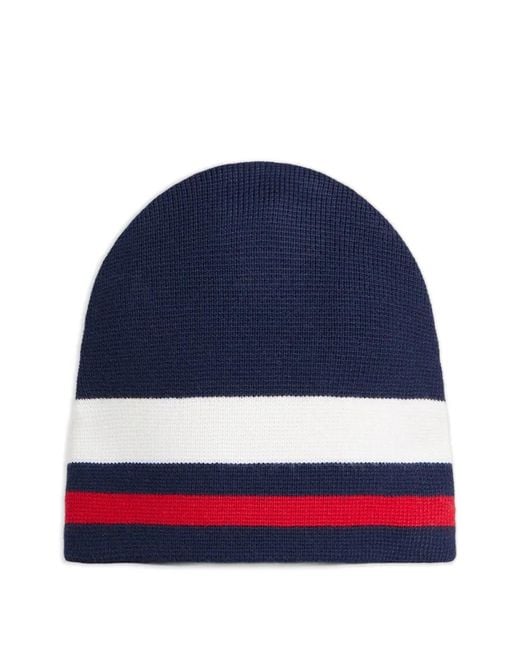 DSquared² Blue Logo-Patch Striped Beanie Hat for men