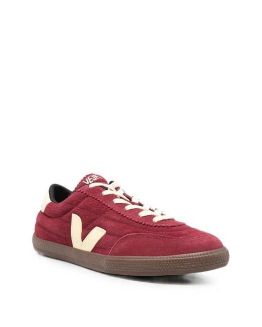 Veja Red Suede Logo-Patch Sneakers