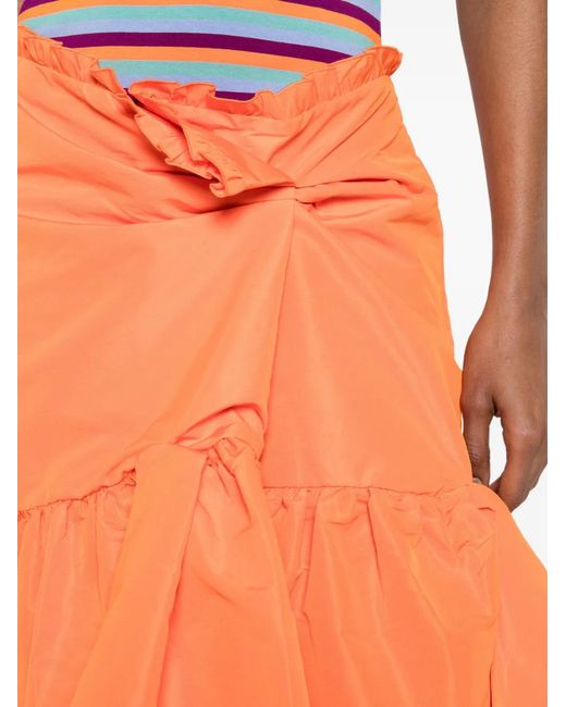 N°21 Orange Ruffled-Trim Knotted Skirt