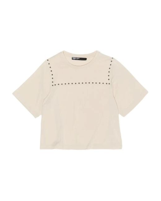 Bimba Y Lola Natural Stud-Embellished Short-Sleeve T-Shirt