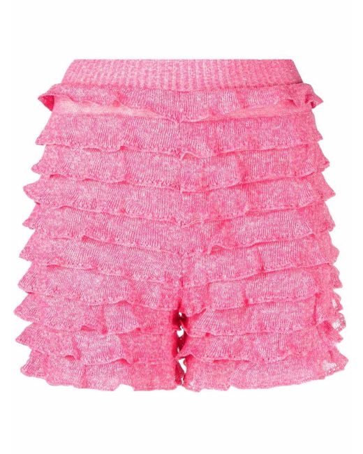 MSGM Ruffled Linen Short Shorts in Pink Lyst