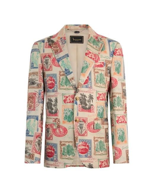 Billionaire White Printed Linen Blazer for men