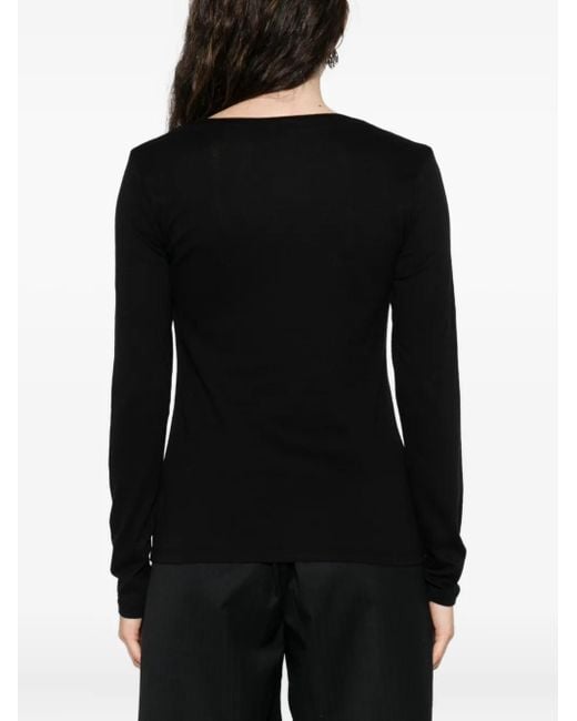 Majestic Filatures Long-sleeved V-neck Top Black