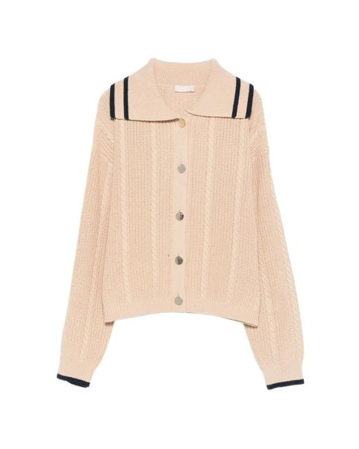 Liu Jo Natural Collared Cable-Knit Cardigan