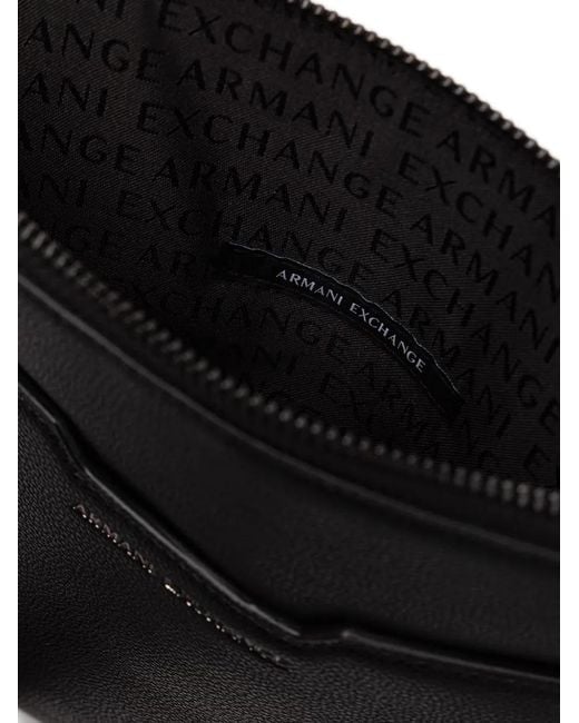ARMANI EXCHANGE Black Logo-Print Pebbled Messenger Bag for men