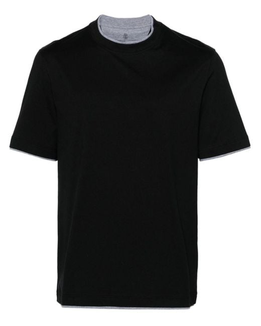 Brunello Cucinelli Black Layered Cotton T-shirt for men