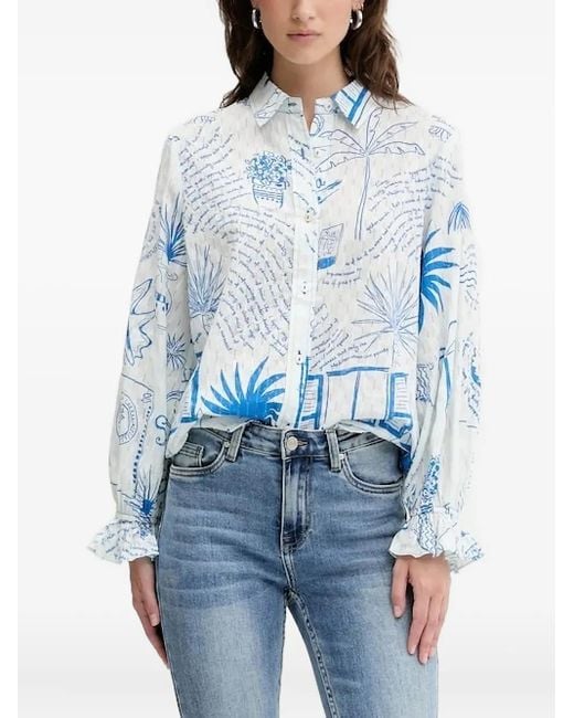 Never Fully Dressed Blue Ruffled-Sleeves Printed Shirt