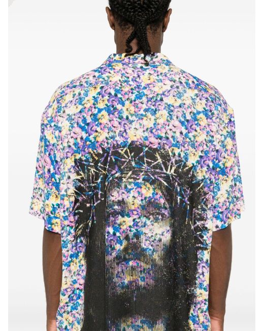 Ih Nom Uh Nit Blue Floral-print Shirt for men