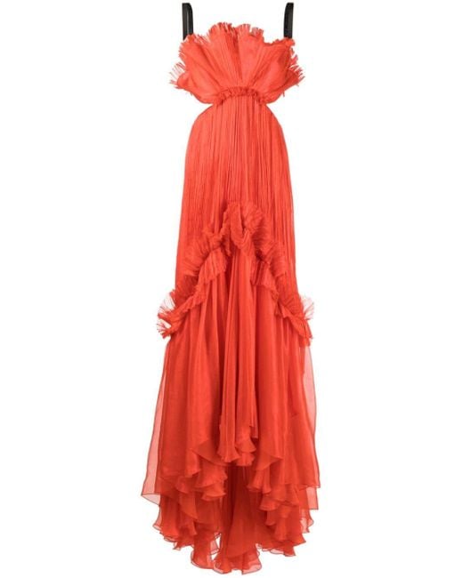 Maria Lucia Hohan Red Azoray Metallic-silk Maxi Dress