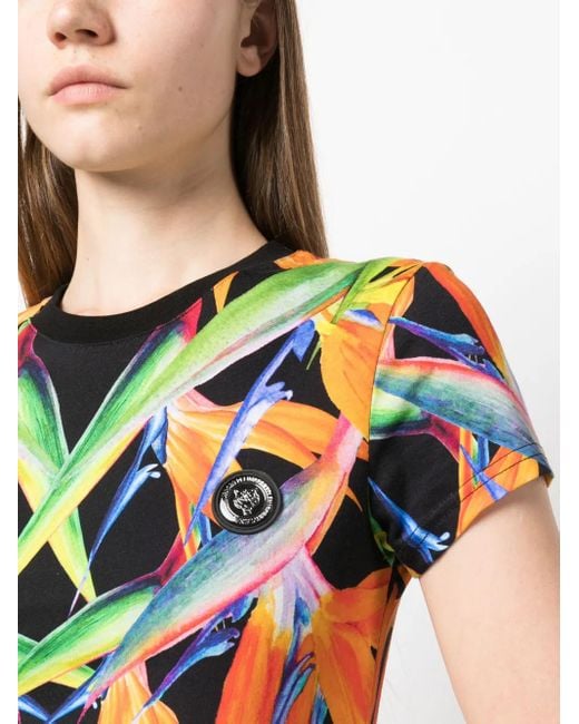 Philipp Plein Black Floral-Print Short-Sleeved Cotton T-Shirt