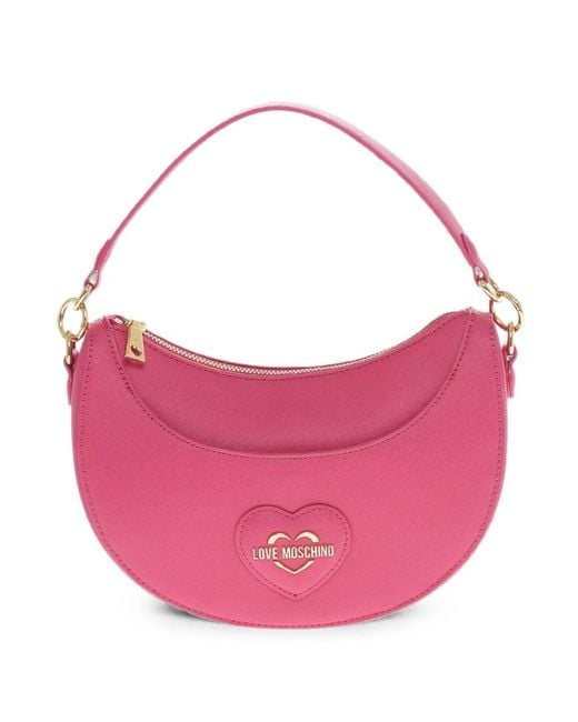 Moschino Pink Saffiano-Effect Heart-Patch Shoulder Bag