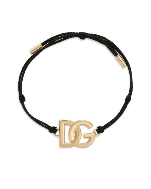 Pulsera de cuerda con charm del logo DG Dolce & Gabbana de hombre de color Black