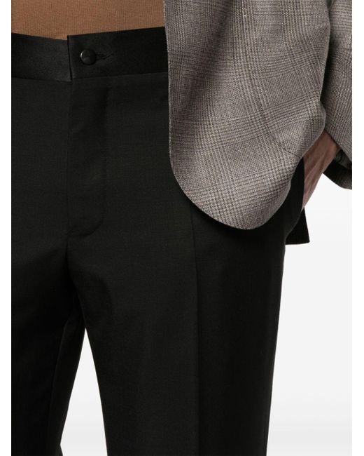 Canali Black Satin-trim Wool Tailored Trousers for men