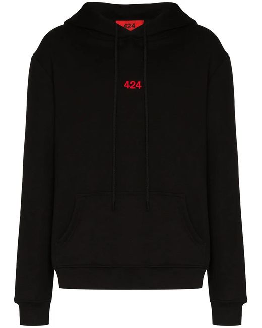 424 Black Logo-Embroidered Hoodie for men