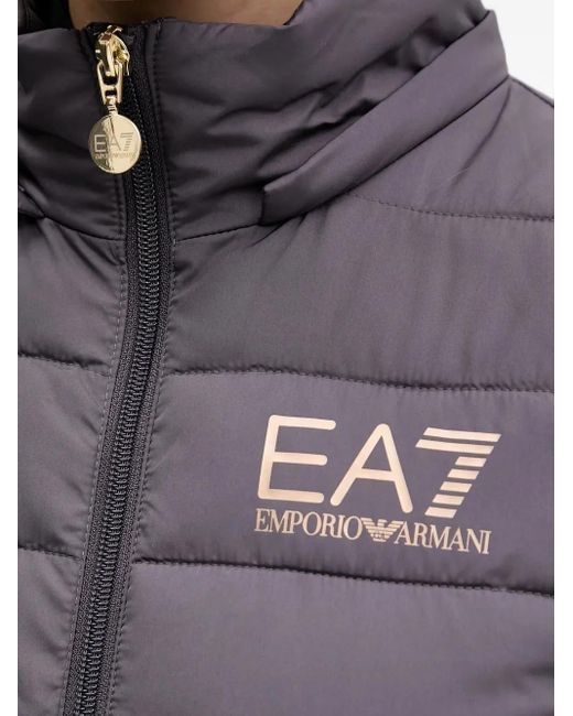 EA7 Black Quilted Logo-Detail Jacket