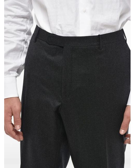 Corneliani Black Flat-Front Wool Tailored Trousers for men