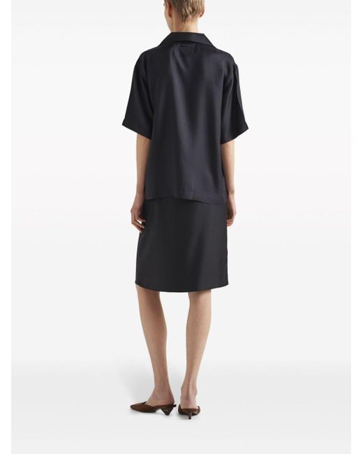 Prada Black Floral-print Silk Midi Skirt