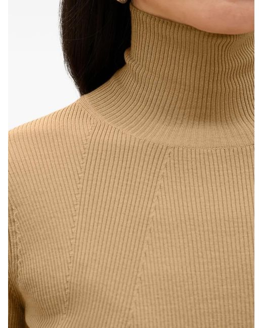 Another Tomorrow Natural Rib-Knit Turtleneck Sweater