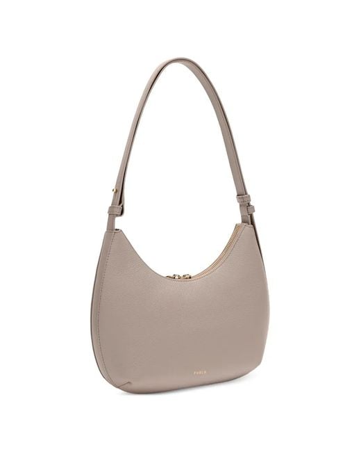 Furla Gray S Goccia Pebbled-Leather Curved Shoulder Bag