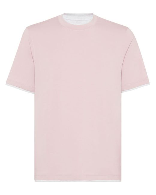Brunello Cucinelli Pink Double-layer Cotton T-shirt for men