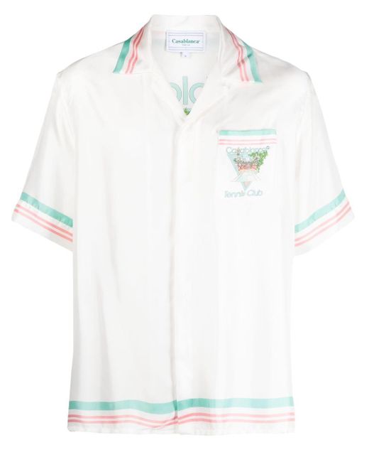 Casablancabrand White Striped-edge Cuban-collar Shirt for men