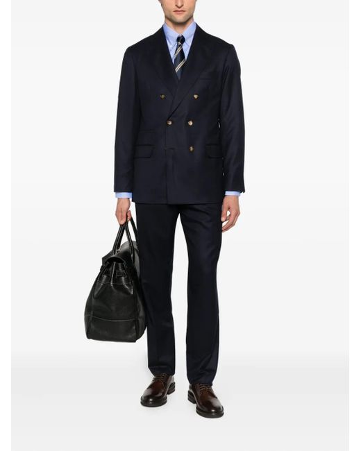 Brunello Cucinelli Blue Double-Breasted Cupro Blazer for men