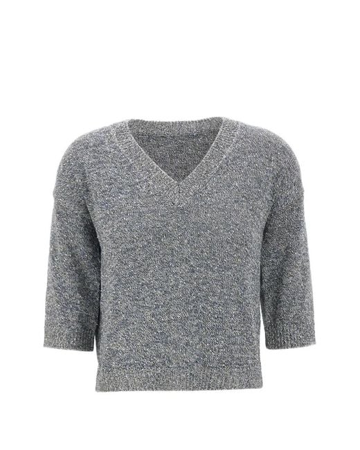 Kangra Gray Micro-Sequin V-Neck Sweater