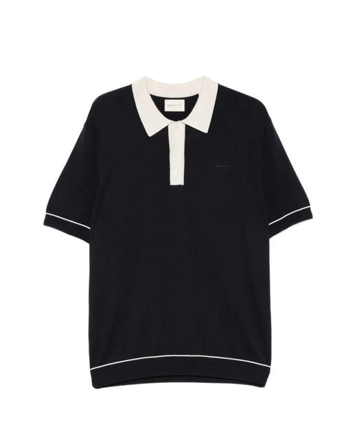 Gant Black Contrast-Collar Tipped Polo Shirt for men