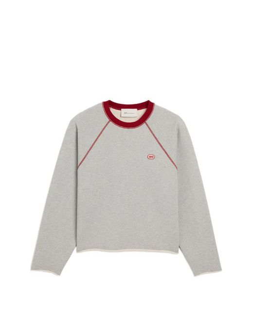 AMI Gray Contrast-Stitch Raglan-Sleeve Sweatshirt for men