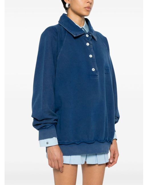 Miu Miu Embroidered-Logo Polo Sweatshirt in Blue | Lyst